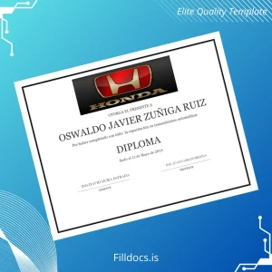 Fillable Spain Honda Diploma Certificate Template Preview - FillDocs