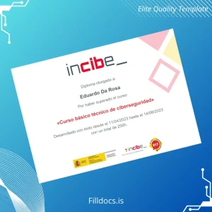 Fillable Spain INCIBE Basic Technical Course in Cybersecurity Diploma Template Preview - FillDocs