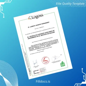 Fillable Spain Logoss Educativa II, S.L. Technician in Auxiliary Nursing Care Diploma Template Preview - FillDocs