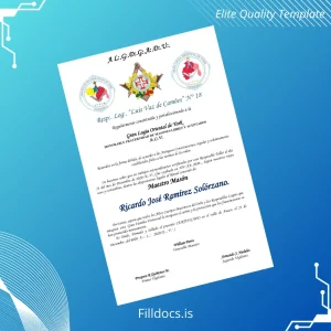 Fillable Spain Luis Vaz de Camões Lodge Master Mason Diploma Template Preview - FillDocs