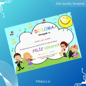 Fillable Spain Music Workshop Diploma Template Template Preview - FillDocs
