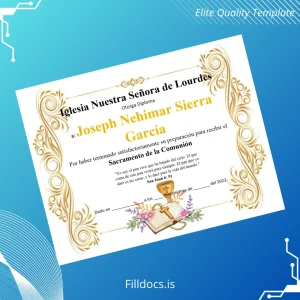 Fillable Spain Nuestra Señora de Lourdes First Communion Diploma Template Template Preview - FillDocs