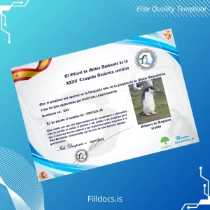 Fillable Spain Official Certificate of the XXXV Antarctic Campaign Template Preview - FillDocs