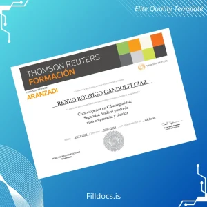 Fillable Spain Thomson Reuters Formación Advanced Course in Cybersecurity Certificate Template Preview - FillDocs