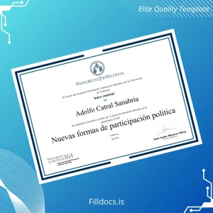Fillable Spain University of Valencia Course Certificate in New Forms of Political Participation Template Preview - FillDocs