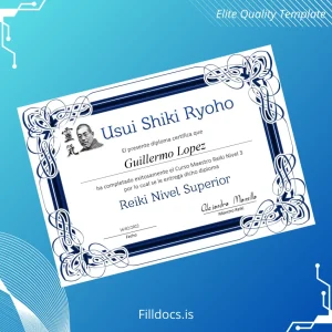 Fillable Spain Usui Shiki Ryoho Reiki Master Course Level 3 Diploma Template Preview - FillDocs