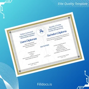 Fillable Turkey Dokuz Eylul University Bachelor's Diploma Template Preview - FillDocs