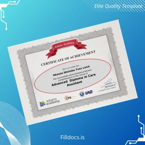 Fillable UK Adams Academy Advanced Diploma in Care Assistant Template Preview - FillDocs