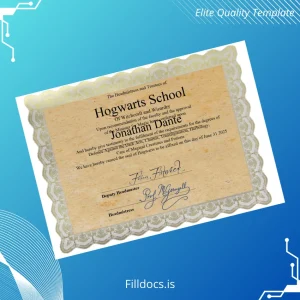 Fillable UK Hogwarts School Diploma in Witchcraft and Wizardry Template Preview - FillDocs