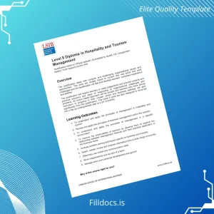 Fillable UK London School of International Business Level 5 Diploma in Hospitality and Tourism Management Template Preview - FillDocs