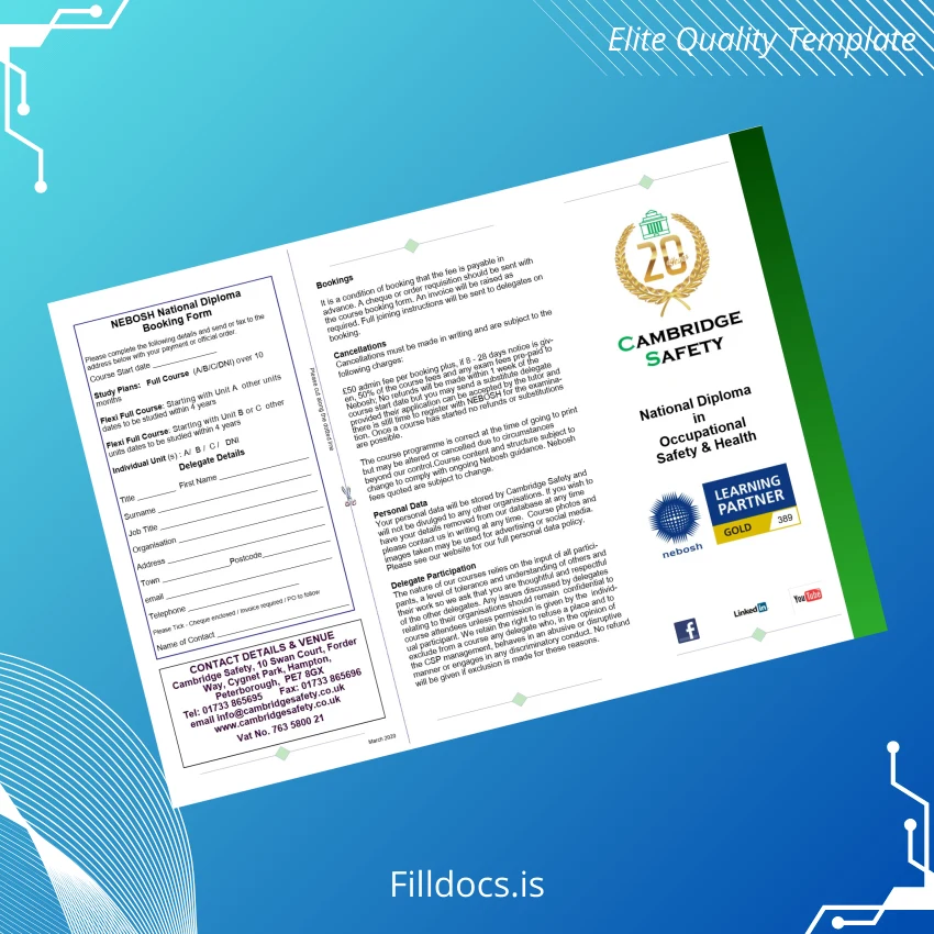 Fillable UK NEBOSH National Diploma in Occupational Safety and Health page 2 Page Preview - FillDocs