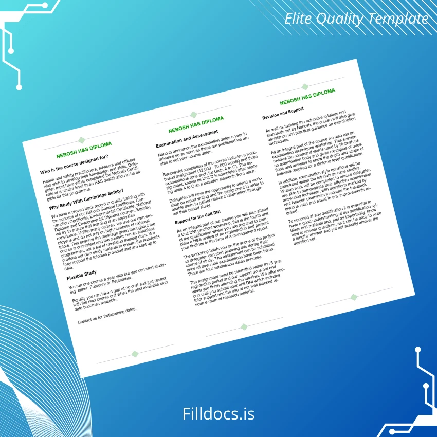 Fillable UK NEBOSH National Diploma in Occupational Safety and Health page 3 Page Preview - FillDocs