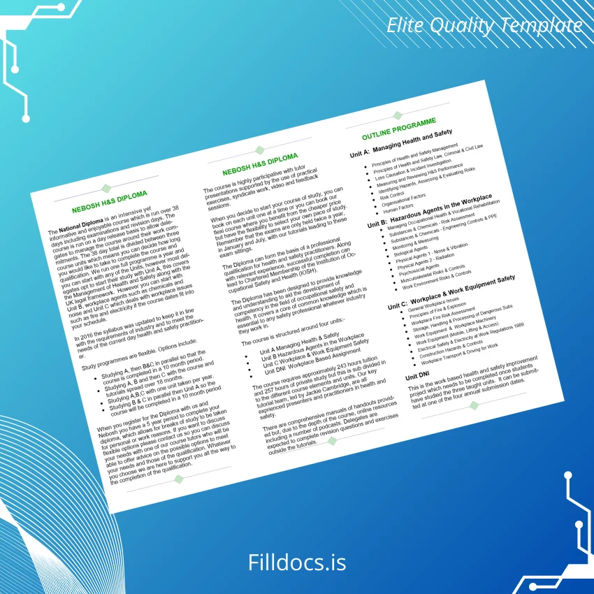 Fillable UK NEBOSH National Diploma in Occupational Safety and Health Template Preview - FillDocs