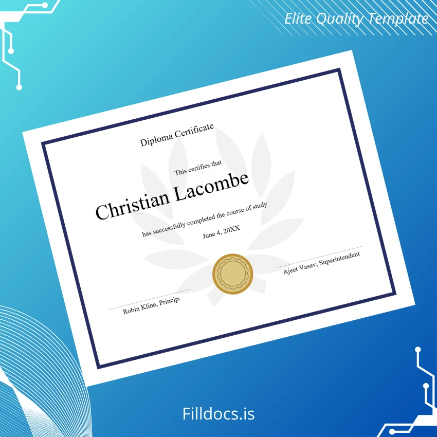 Fillable USA Diploma Certificate Template Template Preview - FillDocs