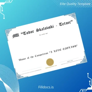 Fillable USA Documentic _I LOVE ENGLISH_ Competition Diploma Template Preview - FillDocs