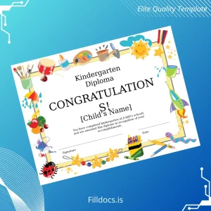 Fillable USA Kindergarten School Kindergarten Diploma Template Template Preview - FillDocs