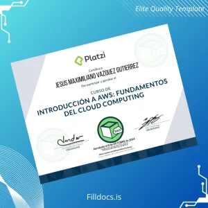 Fillable USA Platzi Introduction to AWS Cloud Computing Certificate Template Preview - FillDocs