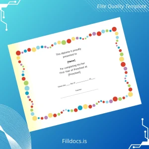 Fillable USA Preschool First Year Diploma Template Template Preview - FillDocs