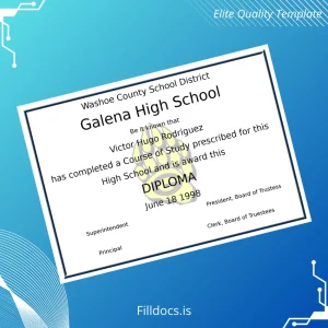 Fillable USA Washoe County School District Galena High School High School Diploma Template Preview - FillDocs