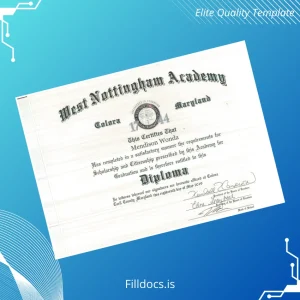 Fillable USA West Nottingham Academy High School Diploma Template Template Preview - FillDocs