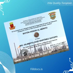 Fillable Venezuela Brigada Especial de Seguridad Honor Medal Certificate Template Preview - FillDocs