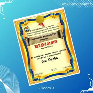 Fillable Venezuela Concentración Nacional N°68 6th Grade Diploma Template Preview - FillDocs
