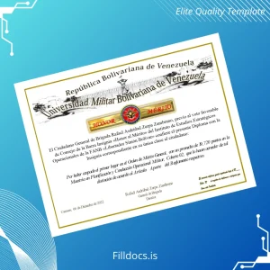 Fillable Venezuela Universidad Militar Bolivariana de Venezuela Master's Degree Diploma Template Preview - FillDocs