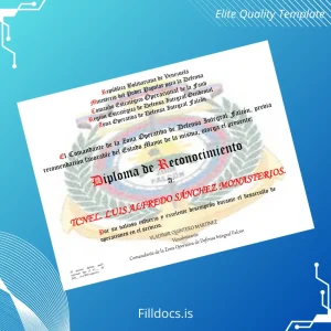 Fillable Venezuela Zona Operativa de Defensa Integral Falcón Diploma of Recognition Template Preview - FillDocs